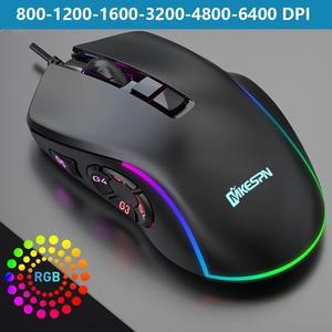 USB Wired Gaming Mouse with 14 Colors RGB Backlit, 6400 DPI Adjustable, Gaming Mice with 10 Programmable Macro Buttons & Fire Button, PC Gaming Mouse for Windows/Mac, Black