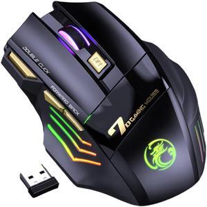 7 Colors RGB Wireless Mouse, 2.4Ghz Wireless Gaming Mouse for Gamer, Computer Mouse Ergonomic Gaming Mousewith 7 Buttons, 1200/2400/3200 DPI,  Rechargeable Wireless Mouse For Laptop PC