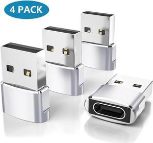 [4 PACK] USB to USB C Adapter,Type C Female to USB A Male Charger Cable Converter for i-P-hone 14 13 12 11 Pro Max, i-Pad 9 10 Air 5 Mini 6, A-p-p-l-e Watch, S-a-m-s-u-n-g Galaxy S23 S22 S21 (Silver)