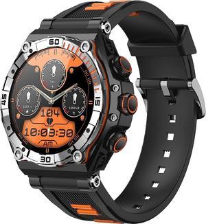 1.43 AMOLED Touch Screen Military Smart Watch for Answer Make Calls,700 mAh Tactical Fitness Tracker Sport Smartwatch with 100+ Workout Modes Heart Rate SpO2 Sleep Monitor for Android iOS (Orange)