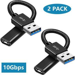 [10Gbps] USB C Female to USB Male Adapter Cable [2 PACK], USB 3.1 GEN 2 USB C Converter, Support One Side 10Gbps Data Transfer & Power Charging, USB A USB 3.0 to USB C Cable (Black)