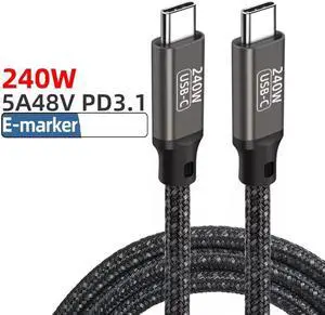 USB C to USB C Cable 240W 10ft / 3M, Type C Charging Cable, USB C 240W Fast Charging Cord Nylon Braided Type-C Cable Compatible with Mac-Book Pro, i-Pad Pro, Air 4th, Ga-laxy S21, Pixel, and More