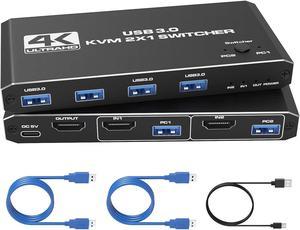 USB 3.0 HDMI KVM Switch for 2 Computers Share 1 Monitor 4K@60Hz HDCP2.3 HDMI2.0 KVM Switches for 2 Computers Share 1 Set Mouse Keyboard U Disk Printer, Support for up to 4 USB Devices