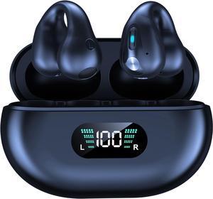 True Wireless Earbuds, Clip Earbuds with Earhooks Mini Bone Conduction Headphones Waterproof Bluetooth 5.3 Open Ear Earbuds Cycling Earpiece Noise Canceling Headset Sports Earphones