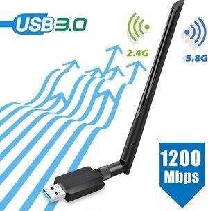 1200Mbps USB WiFi Adapter, 5G/2.4G Dual Band Wireless Network Adapter for Desktop PC Laptop, USB 3.0 WiFi Dongle with 5dBi High Gain Antenna, Supports Win 11/10/8.1/8/7/XP, MacOS 10.9-10.15