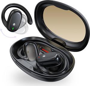Open Ear Headphones, Bluetooth 5.3 True Wireless Earbuds with 130 Degree Adjustable Earhooks, Noise Cancellation Earphone with Charging Case, Waterproof Open Ear Earbuds for Workout