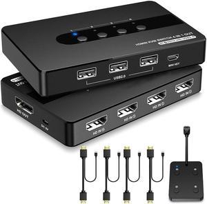 HDMI KVM Switch 4 Computers 1 Monitor, 4 Port HDMI KVM Switch Support 4K@30HZ with 3 USB 2.0 Port to Share Keyboard Mouse Printer, 4 in 1 Out HDMI Monitor KVM Switch with Remote Control& Button Switch