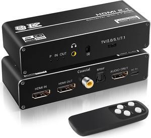 8K HDMI Audio Extractor, HDMI to HDMI + Optical Toslink SPDIF + 3.5mm Audio Jack + Coaxial + 7.1Ch HDMI Audio Splitter, Support HDMI 2.1, HDCP 2.3, Dolby, DTS, HDR10 (with Remote Controller)