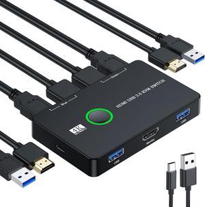 Upgrade USB 3.0 HDMI KVM Switch 2 in 1 Out, 4K@60Hz HDMI USB 3.0 Switch, USB KVM Switch for 2 Computers Share 1 HD Monitor and Keyboard Mouse, Support 4K@60Hz, 2 HD-MI Cables and 2 USB Cables Included