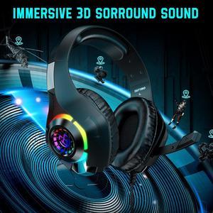 Wired Gaming Headset for PS4 PS5 Switch Xbox One PC with RGB Light, Noise Canceling Mic, Surround Sound Gaming Headphones