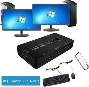 USB Switch 2 in 4 Out, USB Switcher Selector 2 Port for 2 Computer Share 4 USB Device Keyboard Mouse Printer Scanner U Disk, USB 2.0 switcher Compatible with Windows, Linux etc.