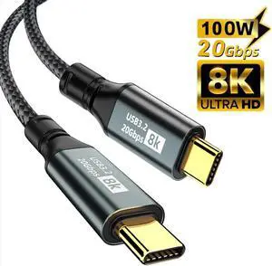 USB C to USB C 3.1 Gen 2 Cable (10FT/3M ), 20Gbps Data Transfer- 8K@60Hz Video Output Monitor Cable -100W PD Fast Charging Cord USB C Display Cable-Type C to Type C Cable for iPhone 15,MacBooks,iPad
