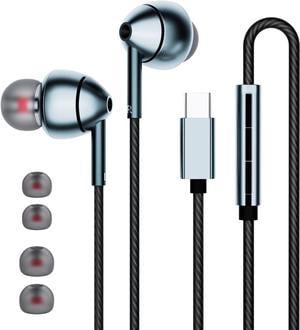 USB C Headphones for Galaxy S23 FE S22 S21 S20 A53 A54 Wired Earphones in-Ear Type C Headphones with Microphone Volume Control Bass Stereo Noise Canceling for iPhone 15 Pro Max Pixel 6 7 8 5