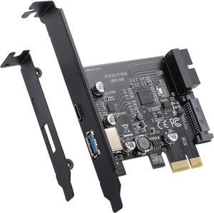 PCI-E 1X to USB 3.2 Gen1 5Gbps 2 Ports Expansion Card (Type C+ Type A), with 19PIN USB 3.0 Interface + 15PIN SATA Power Connector, USB C PCIE Card Supports Windows 10/8/7/Linux