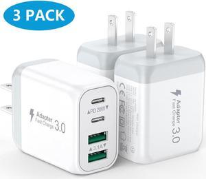 3 Pack USB Wall Charger Block, Fast USB C Charger Block 4 Port USB PD Power Adapter, QC Wall Plug Multiport Type C Charging Cube for i-Phone 15/14/13/12/11,L-G,Nexus,H-T-C,Go-o-gle Pixel, and More