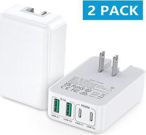 2-Pack Flat USB C Fast Wall Charger, 40W 4-Port PD3.0 Slim Type C Cube Blocks Multiport Brick Dual Port PD+QC Plug Power Adapter for i-Phone 15/14/13/12Pro Max Plus Mini,AirPods, Android Phones,Tablet