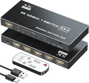 Hitoor HDMI 2.1 Switch 5x1, 8K HDMI Switch 5 in 1 Out, Support 8K/60Hz 4K/120Hz HDCP 2.3 HDR10, 5-Port HDMI Switcher Selector Box Compatible with PS3/4/5, Fire Stick, DVD, Xbox Switch etc..