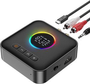 Hitoor RGB Upgraded Bluetooth 5.4 Audio Receiver Transmitter for TV Home Stereo/Speakers Bluetooth Audio Adapter with Display, USB, RCA, 3.5 mm AUX, FM Radio Input/Output