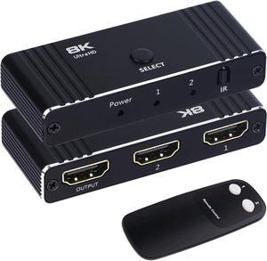 Hitoor 2 Port HDMI Switch, 8K Bi-Directional [2 in 1 Out / 1 in 2 Out] HDMI 2.1 Switcher Splitter, Supports 8K@60Hz, 4K@120Hz, 1080P@240Hz, HDR, 3D, Dol-by Compatible with PS5 Xbox Blu-Ray Player etc