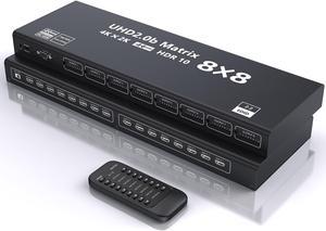 Hitoor 8X8 4K HDMI Matrix Switch/Splitter, 8 in 8 Out HDMI Matrix Switch with IR Remote Control, RS232 Supports 4K@60Hz, 1080P 3D,HDR 10, YUV 4:4:4, HDMI 2.0, HDCP 2.2