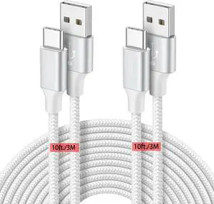 Hitoor USB Type C Cable [10ft/3M, 2-Pack], Long USB A to USB C Fast Charging Cord Braided for iPhone 15/15 Pro Max/15 Pro/15 Plus, Type C Android Cell Phones