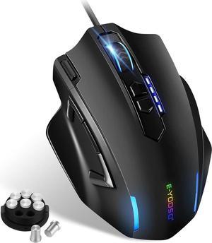 Hitoor Large RGB Gaming Mouse Wired, 12400 DPI Wired Gamer Mouse with 6 Side Buttons & 7 Backlit Modes, Computer Gaming Mice, USB Wired Gaming Mouse for PC/Mac and Laptop - Black