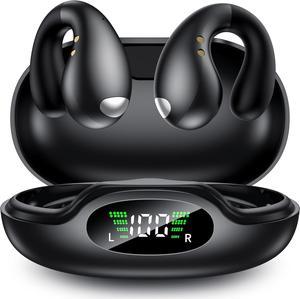 Hitoor True Wireless Earbuds - Open Ear Headphones Wireless, Bone Conduction Earbuds With Mic, Bluetooth 5.3 Clip On Earphones, Fast Charging 50h Playtime, IPX4 Ear Buds For Running Sport Workout