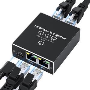 Hitoor Gigabit Ethernet Splitter 1 to 3, High-Speed 1000Mbps Ethernet Network Splitter with USB Power Cable, RJ45 LAN Splitter Adapter for Cat 5/5e/6/7/8 Cable, Plug and Play