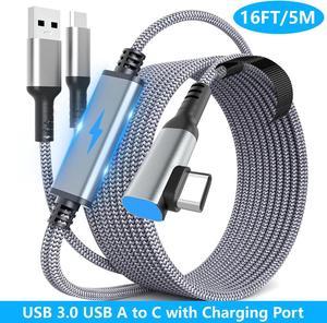 Hitoor USB A to C VR Link Cable 16FT/5M for Me-ta Quest 3S, Quest 3, for O-culus Quest 2/Pro Accessories, 3 in-1 Link Cable Charging While Playing All Day, with USB C Sufficient Power for VR Headset