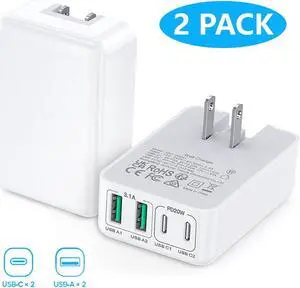 Hitoor [2 Pack] Flat USB C Wall Charger, 40W 4 Ports Foldable & Slim Fast Charging Block, Type C Cube Box Multiport Power Adapter Plug Brick Compatible with i-Phone, Android Cellphones, Tablets, watch