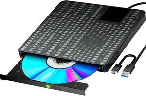 Hitoor External CD/DVD Drive for Laptop, USB 3.0 Type C CD DVD Player Portable +/-RW Burner CD ROM Reader Writer Disk Duplicator, Optical Drive Compatible with Laptop Desktop PC Windows Linux, MacOS