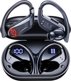 Hitoor Wireless Earbuds Bluetooth Headphones Sports Over-Ear Bluetooth 5.3 Ear Buds with Earhooks 120H Playtime Wireless Headphones for Workout Waterproof Bluetooth LED Power Display, Black