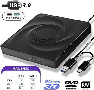 Hitoor External Bluray Drive for Laptops, USB 3.0 and Type-C Portable DVD Player,BluRay Burner Slim 3D BluRay DVD CD Optical Drive Compatible with Windows XP/7/8/10/11 MacOS for MacBook Laptop Desktop