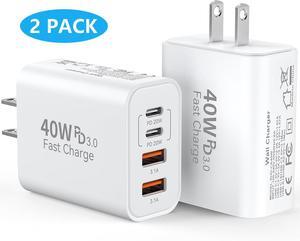 Hitoor [2 PACK] USB C Charger Block, 40W 4-Port Type C Charger Fast Phone Charging Block Cube PD Power Adapter+QC 3.0 USB A Wall Charger Plug Type C Brick Box for i-Phone 16/15/14/13/12 Pro Max, i-Pad