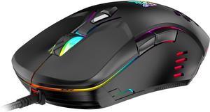 Hitoor USB Wired PC Gaming Mouse, with High Precision Sensor, RGB Backlit, Adjustable DPI, 7 Buttons Programmable, Ergonomic Gaming Mice for Office & Gaming on Windows/Mac/Linux/Chrome-Black