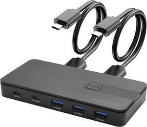Hitoor USB C Switch 2 Computers Share 4 USB A & USB C Devices, 10 Gbps USB 3.2 Switch Hub Selector for PC Laptop Keyboard Mouse Printer Scanner One Key Switch Compatible with Windows, Mac, Linux