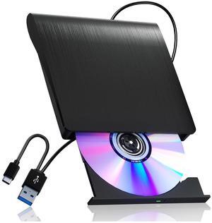 Hitoor External CD/DVD Drive for Laptop PC, Portable CD DVD Player USB 3.0 Type C Portable Optical Drive, External CD DVD Burner Compatible with Windows 10 11 Linux Mac OS