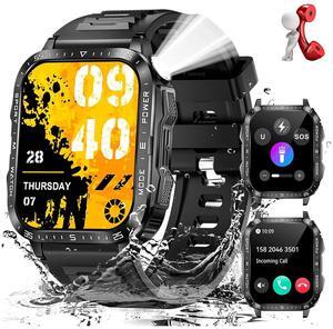 Hitoor Military Smart Watch for Men with LED Flashlight Watch 2.0'' Big Screen Tactical Smartwatch 430mAh Big Battery Fitness Tracker with Heart Rate Sleep Monitor Make Calls for IOS Android Phones
