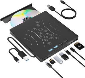Hitoor 7 in 1 External DVD Drive, External CD/DVD Drive for Laptop USB 3.0 & Type-C, Portable CD/DVD +/-RW Disk Drive, CD/DVD Burner CD ROM External Drive for Laptop PC Windows 7/8/10/XP Mac Linux OS