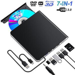 Hitoor External Blu-ray Drive for Laptops, 7 in 1 External Blu Ray CD DVD Drive, BD/CD/DVD Drive, 3D Blu-ray Burner, USB 3.0 & Type-C External CD DVD Drive, Suitable for Windows XP/7/8/10/11, MacOS