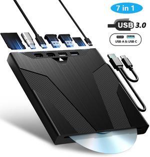 Hitoor 8 in 1 External CD/DVD Drive for Laptops, Slot-Loading Portable CD Reader for Laptop, CDs Drive External USB 3.0 & Type C CD DVD Drive Externals CD Burner Compatible with PC Windows Linux MacOS
