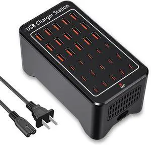 Hitoor 150W USB Charging Station, 30-Ports Multi Device Charger with Intelligent Safety Features, Charging Station for Multiple Devices Phone,Watch,Headphones Suitable for Home, Office, Travel, School