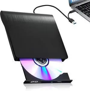 Hitoor External CD DVD Drive for Laptops, USB 3.0 Type-C Portable CD/DVD Player & Burner for Laptop/Desktop, USB C CD/DVD Drive, Compatible with Windows, Mac, Linux, Record CD/DVD Player Burner