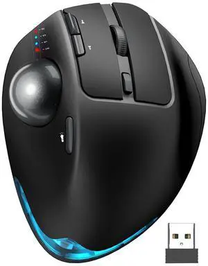 Hitoor Wireless Trackball Mouse, Ergonomic Bluetooth Rechargeable Computer Mouse, Backlit Rollerball Thumb Laptop mice with 5 Level DPI, Adjustable Angle, 3 Devices Connection for PC, Mac, Windows