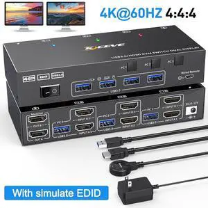 Hitoor Dual Monitor HDMI KVM Switch 2 Monitors 3 Computers, 4K@60Hz USB 3.0 KVM Switches Share 2 Monitors and 4 USB 3.0 Ports, Support Extended/Copy Mode, with DC 12V Adapter & Wired Controller