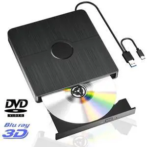 Hitoor External Blu Ray Drive, BD Player with Read/Write Capability Portable Blu-ray Player with USB 3.0 and Type-C CD/DVD Burner 3D Blu-ray Drive Compatible with Win10 and Mac OS,Drive Blu Ray Player