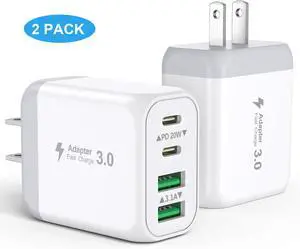 Hitoor 40W USB C Charger Block, 2-Pack Wall Charger, 4-Port Fast Charging Block Power Adapter, Dual PD & QC Type-C Multiport Wall Charger for i-Phone 16 15 14 13 12 11 Pro Max, Android Phones, Tablets