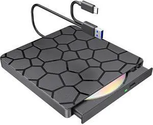 Hitoor External CD/DVD Drive for Laptop & PC, USB 3.0 & USB C DVD Burner Ultra-Slim CD Player Portable for Laptop Disc Reader Compatible with Desktop PC Windows 11/10/8 Linux Mac OS MacBook Pro/Air