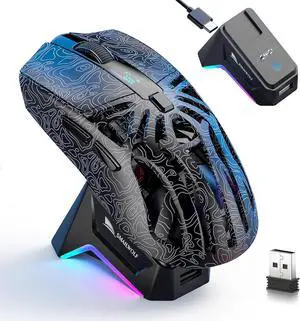 Hitoor RGB Magnetic Charging Dock Gaming Mouse, 6 adjustable DPI (800-12,000) uop to 12K DPI, PAW3311 Sensor, Tri-Mode Wireless Gaming Mice, 6 Programmable Buttons, Ultra-Light 72g for PC/Mac (Black)