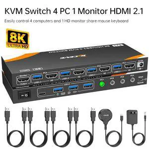 Hitoor 4 in 1 Out HDMI KVM Switch 4 Computers 1 Monitor, USB 3.0 HDMI KVM Switch 4 Port 4K@120Hz, 8K@60Hz, 4 Port HDMI KVM Switch for 4 Computer Share Mouse Keyboard and Monitor. with 4 USB 3.0 Ports Hitoor 4 in 1 Out HDMI KVM Switch 4 Computers 1 Monitor, USB 3.0 HDMI KVM Switch 4 Port 4K@120Hz, 8K@60Hz, 4 Port HDMI KVM Switch for 4 Computer Share Mouse Keyboard and Monitor. with 4 USB 3.0 Ports